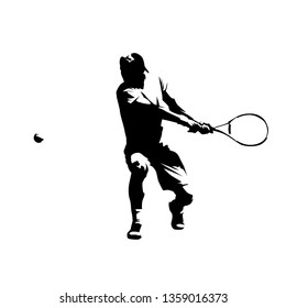 Tennis player, double handed backhand shot, abstract isolated vector silhouette