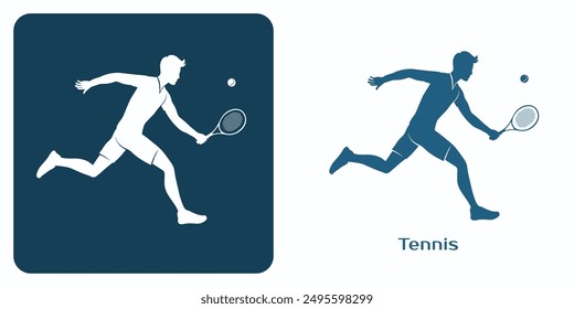 Tennis Player Emblem. Man Playing Tennis. Tennis player hits the ball. One of the summer sports games logo set. Vector illustration.