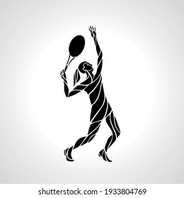 Tennis player female stylized abstract vector silhouette