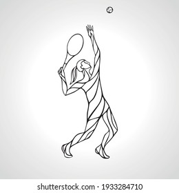 Tennis player female stylized outline vector silhouette