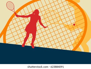 Tennis player female vector abstract background