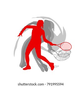 Tennis player female vector abstract background motion concept in red isolated on white