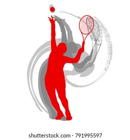 Tennis player female vector abstract background motion concept in red isolated on white