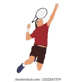 Tennis player flat cartoon isolated white background