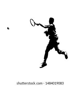 Tennis player forehand shot, isolated vector silhouette. Comic ink drawing