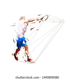 Tennis player forehand shot, isolated low polygonal vector illustration. Tennis smash, geometris drawing