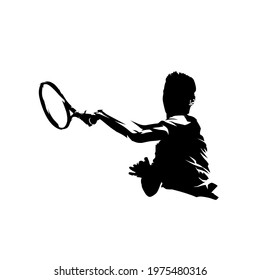 Tennis player forehand shot, isolated vector silhouette. Comic ink drawing