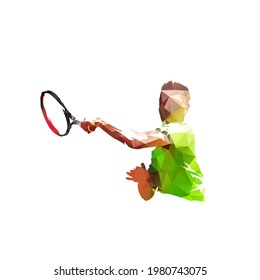 Tennis player forehand shot, isolated low polygonal vector illustration from triangles