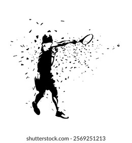 Tennis player, forehand shot, isolated vector silhouette. Clip art drawing