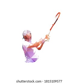 Tennis player, forehand shot. Low polygonal abstract isolated vector illustration. Geometric tennis logo from triangles