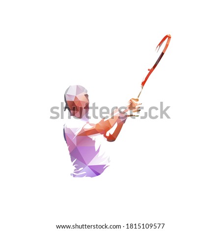 Tennis player, forehand shot. Low polygonal abstract isolated vector illustration. Geometric tennis logo from triangles