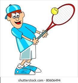 tennis player, funny illustration, vector icon