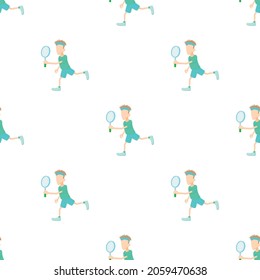 Tennis player in green shirt pattern seamless background texture repeat wallpaper geometric vector