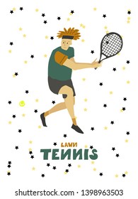 Tennis player guy Man with racket and ball Freehand vector flat illustration