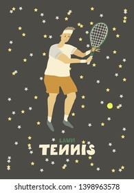 Tennis player guy Man with racket and ball Freehand vector flat illustration