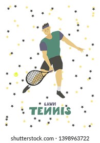 Tennis player guy Man with racket and ball Freehand vector flat illustration
