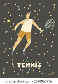 Tennis player guy Man with racket and ball Freehand vector flat illustration
