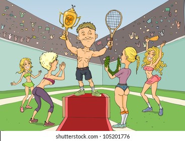 Tennis player and his beautiful fan happy for the victory