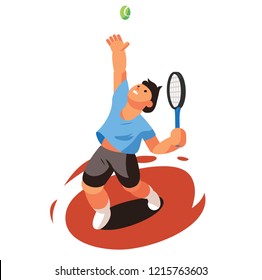 Tennis player hits the ball. Active posture. Vector illustration