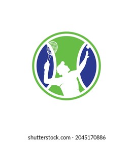 Tennis and tennis player hits the ball with a tennis racket, logo template.