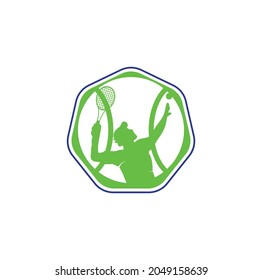Tennis and tennis player hits the ball with a tennis racket, logo template.