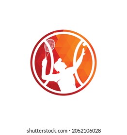 Tennis and tennis player hits the ball with a tennis racket, logo template.