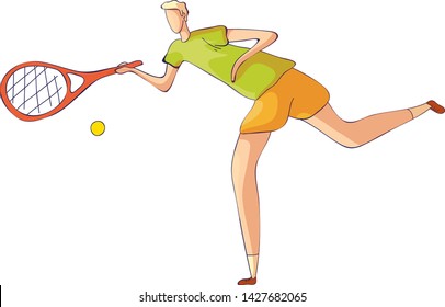 Tennis player hits the ball. Vector illustration on white background.
