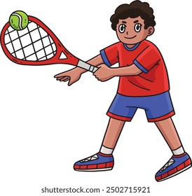 Tennis Player Hitting a Ball Cartoon Clipart