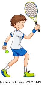 Jugador de tenis golpeando la bola con ilustración de raqueta