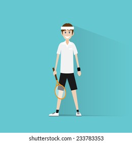 tennis player hold racket flat icon vector illustration