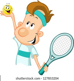 tennis player holding a tennis ball and racket