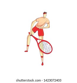 Tennis player holding a racket in front of him. Vector illustration on white background.