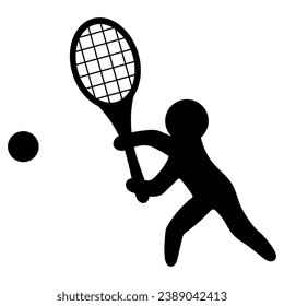 Tennis. The player holds a racket in his hands and prepares to hit the ball. Silhouette. Vector icon. A man plays a sports game. Outline on isolated background. Idea for web design.