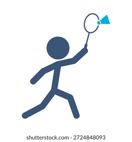 Icono de jugador de tenis diseño de Vector plano azul raqueta de atleta símbolo de juego deportivo bola partido activo signo de elemento gráfico