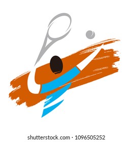 Tennis player icon.
Expressive Stylized illustration of Tennis player serving tennis ball. Vector available.