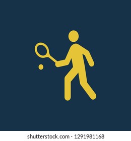 tennis player icon, tennis symbol. Flat vector sign isolated on blue background. Simple vector illustration for graphic and web design.