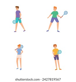 Tennis player icons set cartoon vector. Man and woman engage in tennis. Popular sport