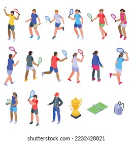 Tennis player icons set isometric vector. Coach man. School athlete