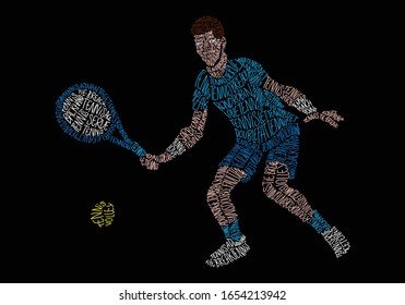 Tennis Player, Illustration. lettering text. 