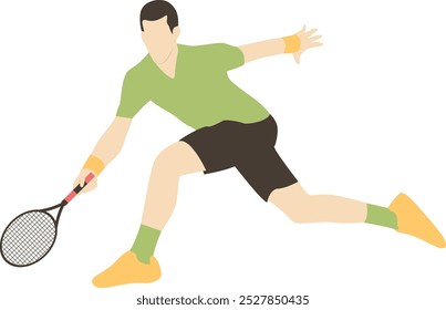 Tennis Player Illustration with Minimalist Cartoon Design, Isolated Vector Character.