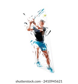 Tennis player, isolated low poly vector illustration, geometric drawing. Tennis logo