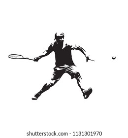 Tennis player isolated vector drawing, abstract silhouette. Forehand. Individual sport, active people