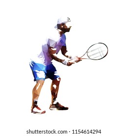 Tennis player isolated vector polygonal illustration, tennis receiving. Low poly geometric athlete. Active people