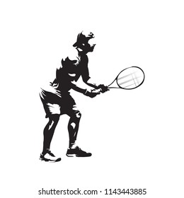 Tennis player isolated vector silhouette, tennis receiving
