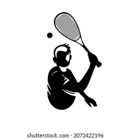 Tennis player isolated vector silhouette, abstract ink drawing of tennis athlete. Individual summer sport, active people. Vector illustration