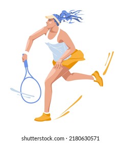 tennis player jumping to make a pass. Isolated white background. Vector flat illustration