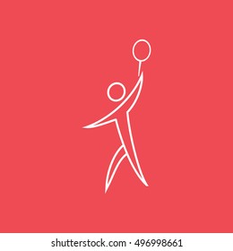 Tennis Player Line Icon On Red Background