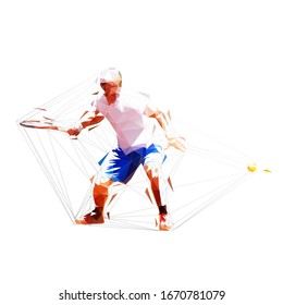 Tennisspieler, Low-Poly-einzelne Vektorillustration-Illustration. Geometrischer Athlet