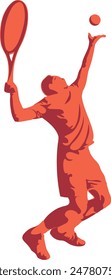 tennis player make a serve illustration in two tone