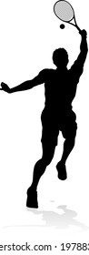  A tennis player man silhouette sports person design element